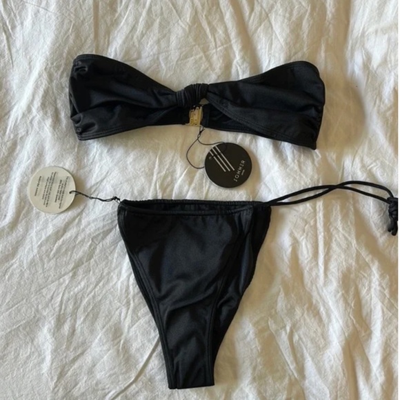 Sommer Swim Medium black bikini set strapless bandeau knot side tie string - Picture 4 of 12